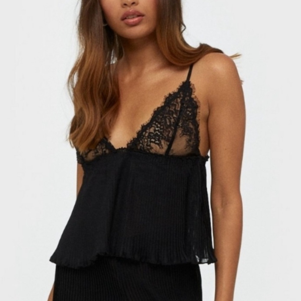 New! Bluebella Atlanta Plisse Black Lace Trim Camisole Tank 2305